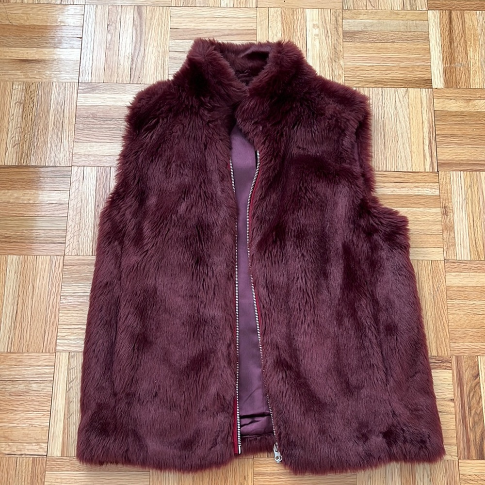 J.Crew Faux Fur Vest Maroon Burgundy Size XS